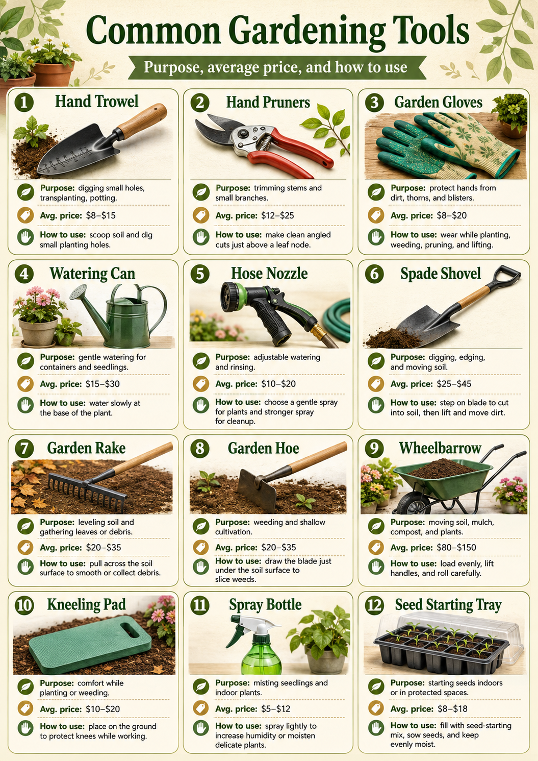 Common gardening tools full mosaic guide