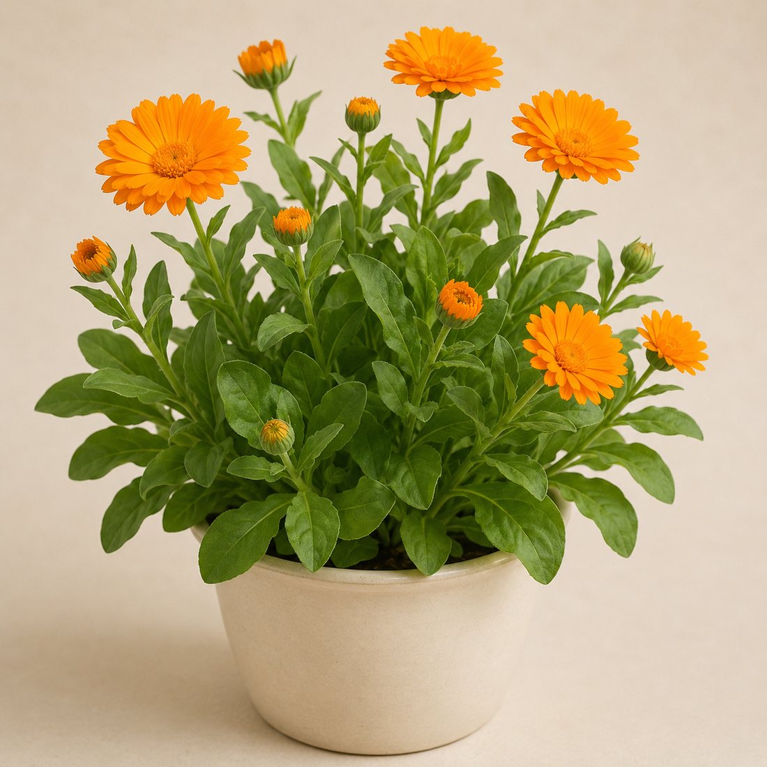 Calendula herb plant in a simple container