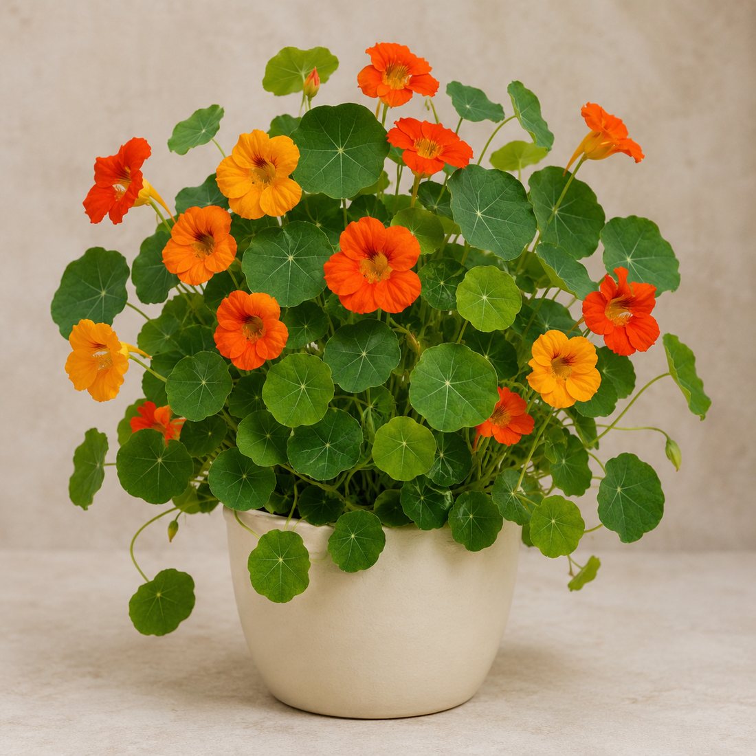 Nasturtium herb plant in a simple container