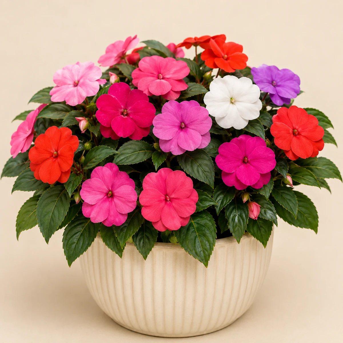 Impatiens pet-friendly plant in a simple pot