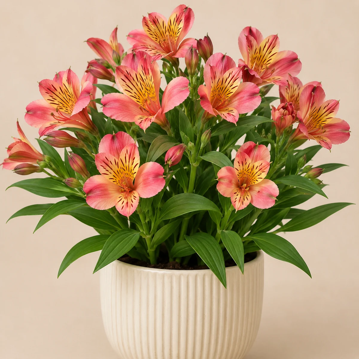 Peruvian Lily pet-friendly plant in a simple pot