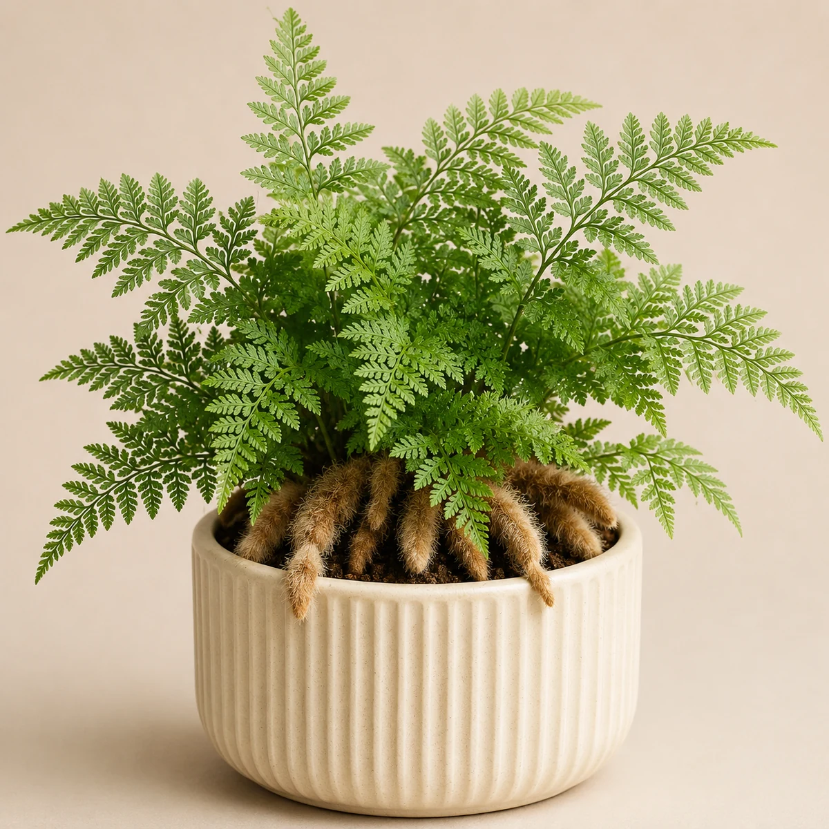 Rabbitâ€™s Foot Fern pet-friendly plant in a simple pot
