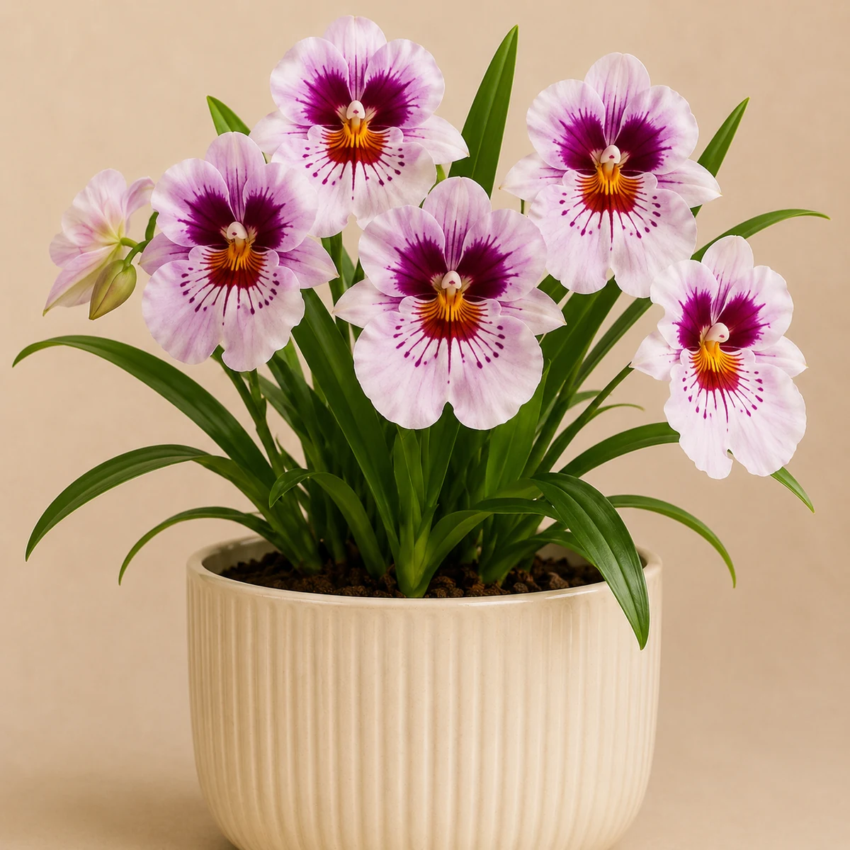 Pansy Orchid pet-friendly plant in a simple pot