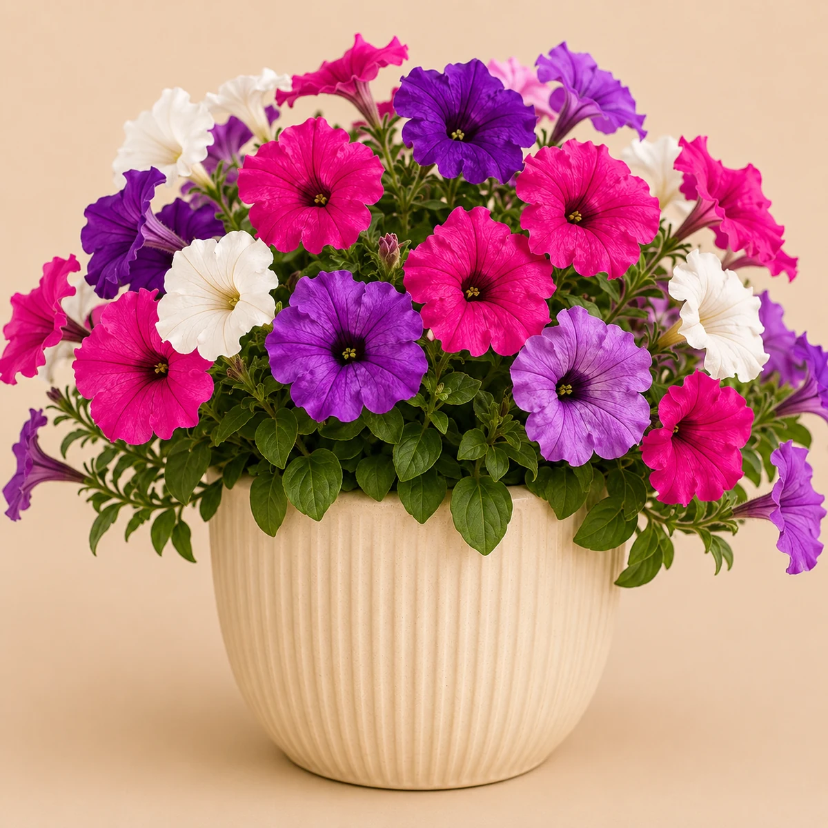 Petunia pet-friendly plant in a simple pot