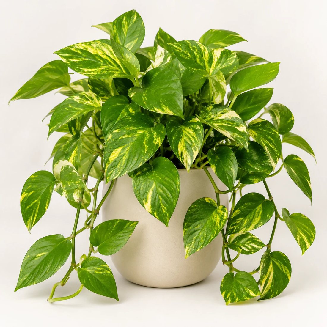 Golden pothos trailing houseplant in a neutral pot