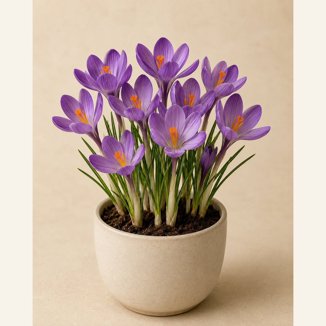 Autumn Crocus not-pet-friendly houseplant in a simple pot